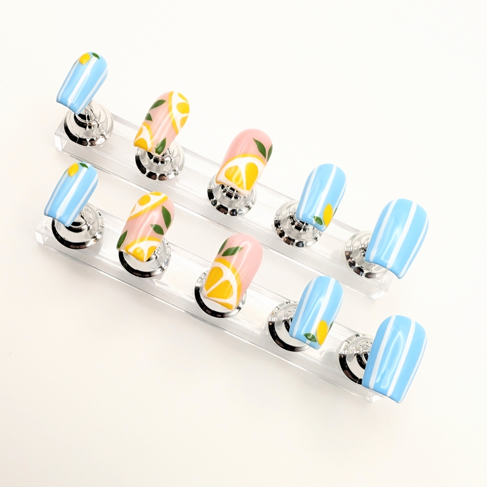 Handcrafted Summer Lemon Wedge Press-On Nails